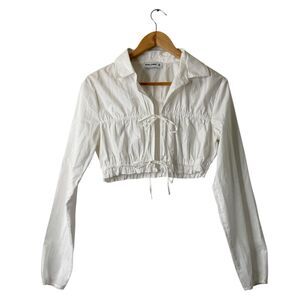 Social Tourist Tie Front Top Sz M White Cropped Long Sleeve Boho Casual Beachy